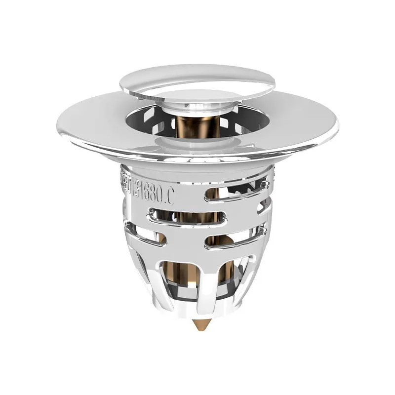 Push-Close Pop-Up Drain Stopper – Universal Sink Strainer with Hair Catcher, Rustproof Brass Pop-Up Core for Bathroom Basin & Kitchen Sink, Odor-Proof Self-Closing Seal